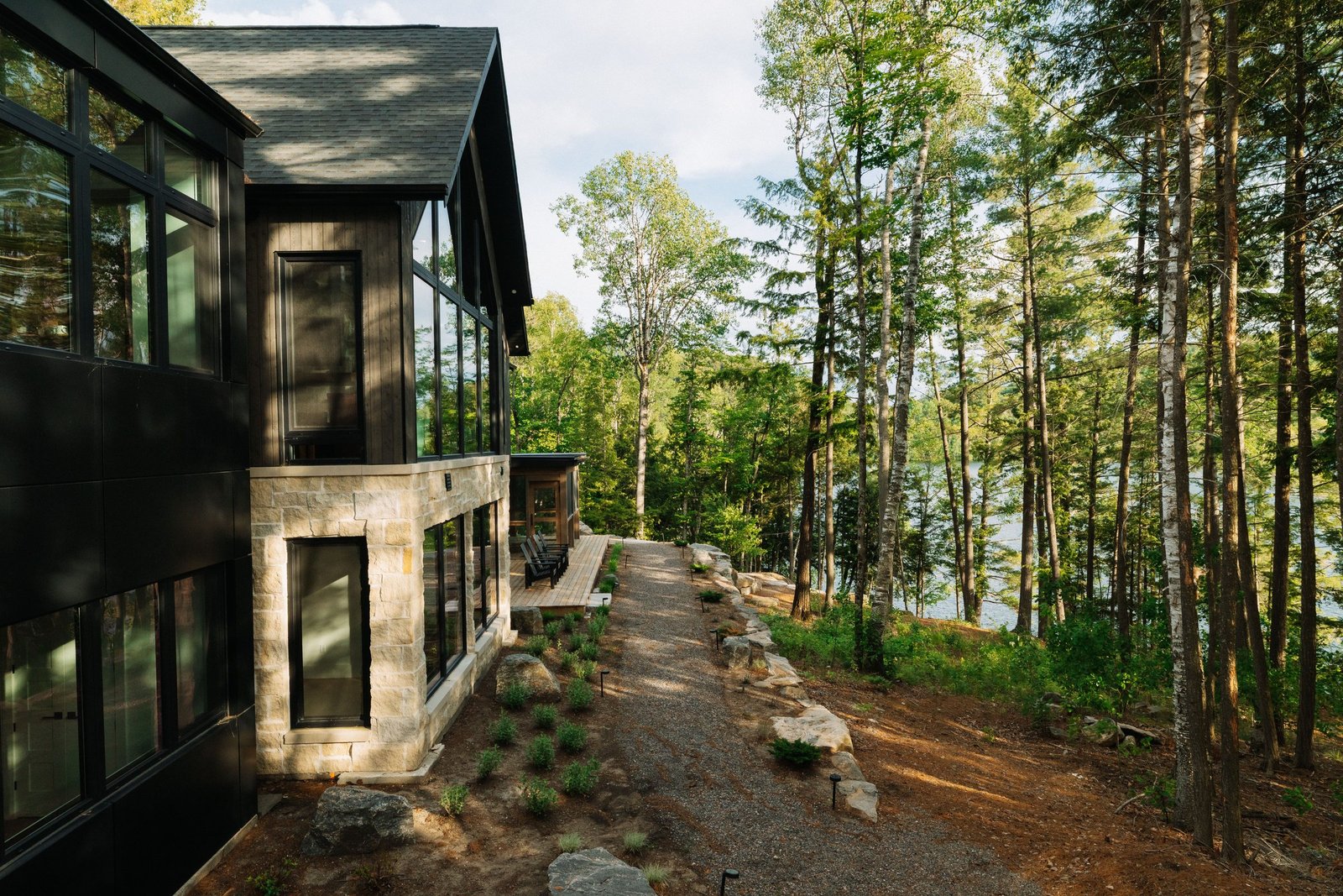 Gravel path from the cottage toward the Haliburton Lake shoreline